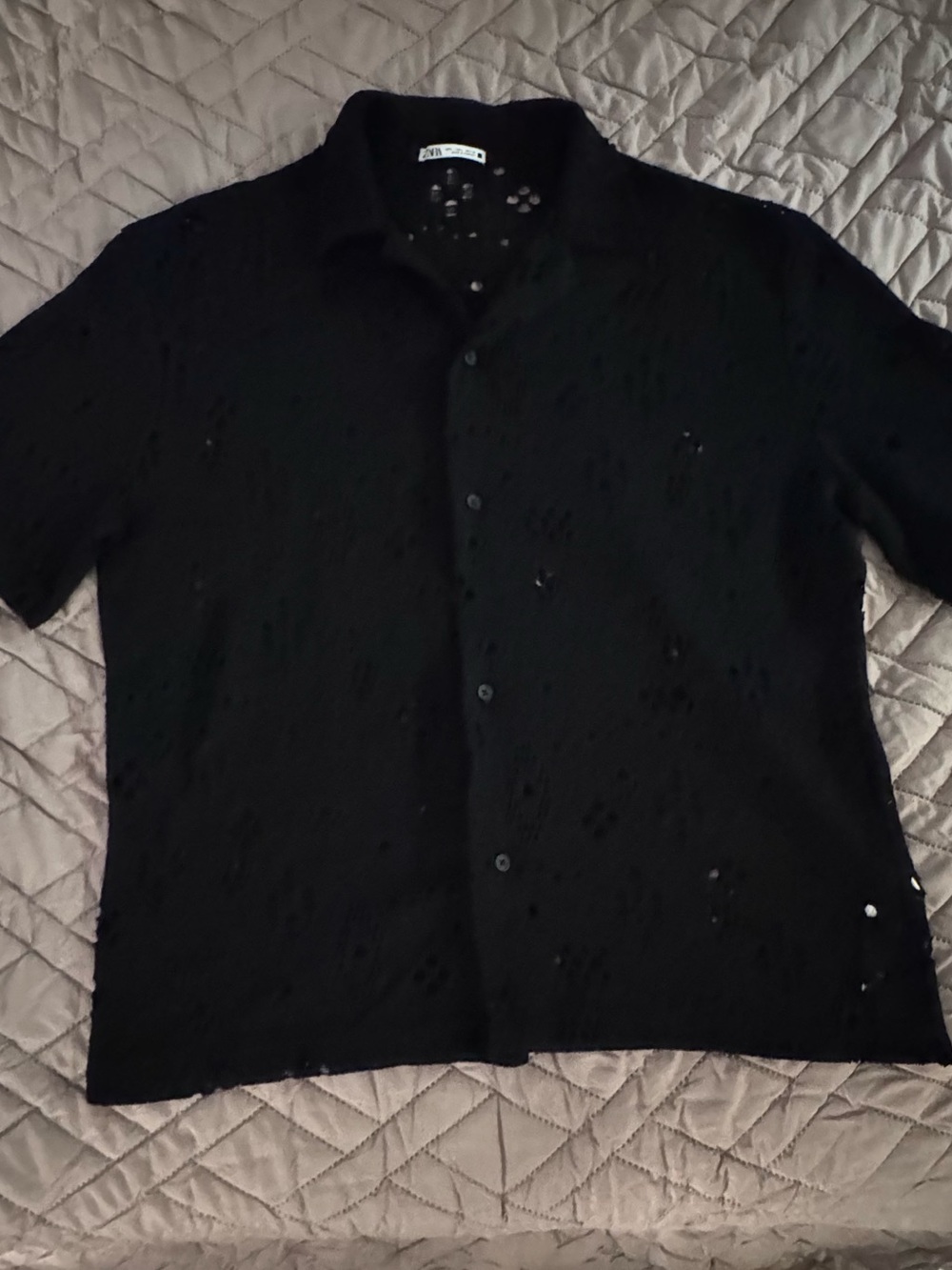Zara Black Short-Sleeve Button-Down Shirt